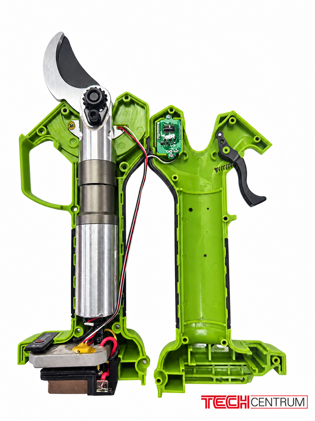 Rozebrané aku nůžky Procraft ES32Li - motor, převod, elektronika a vnitřní konstrukce
