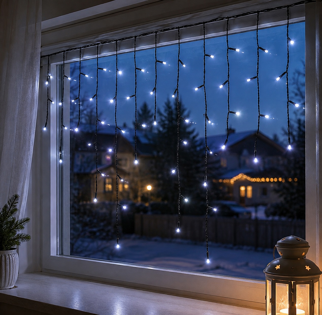Vánoční LED rampouchy jako osvětlení okna