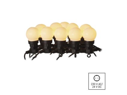 LED světelný řetěz – 10x párty žárovky mléčné, 5 m, venkovní i vnitřní, teplá bílá