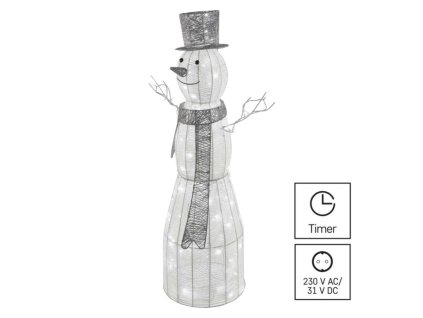 LED vánoční sněhulák ratanový, 124 cm, vnitřní, studená bílá, časovač