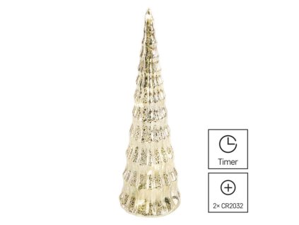 LED vánoční skleněný stromek, 27 cm, 2x CR2032, vnitřní, teplá bílá, časovač