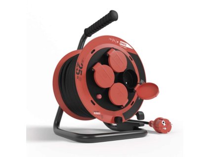 Venkovní prodlužovací kabel na bubnu 25 m / 4 zásuvky / guma / 230 V / 1,0 mm2 / IP44
