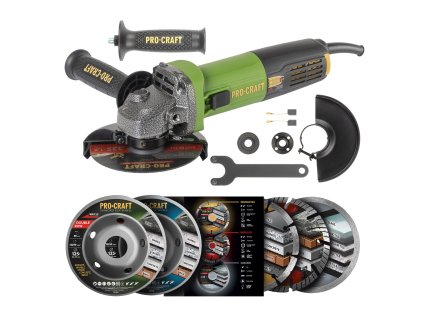 8548 sada uhlova bruska procraft pw1050 a 3x diamantove kotouce ds3125 2x hrncove kotouce spw1050ds3125wt125