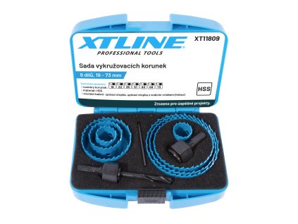 XTLINE Sada vykružovacích korunek 9 dílů | 19-73 mm, plastový box