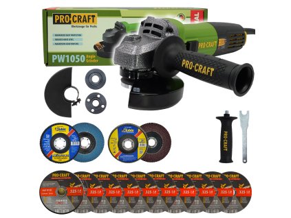 6228 bruska uhlova procraft pw1050 10x rezny kotouc 2x lamelovy kotouc spw1050