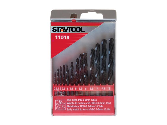 STAVTOOL Sada vrtáků do kovu černé HSS-R | 2-8 mm 13 dílů, PVC obal