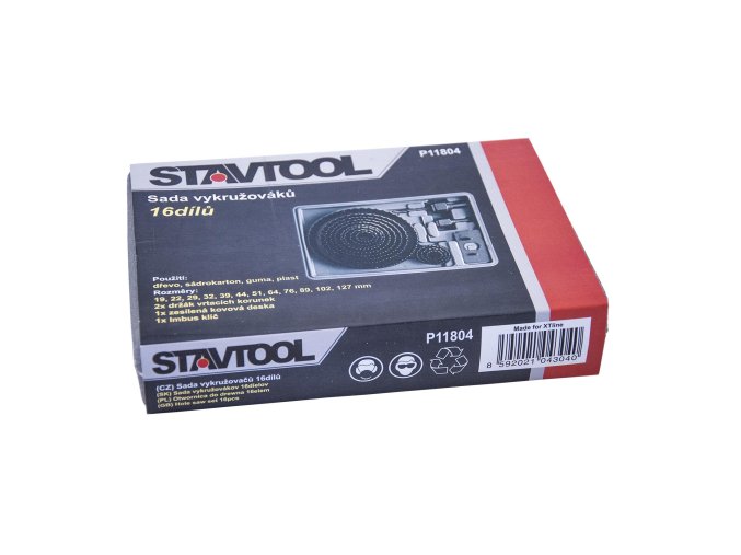 STAVTOOL Sada vykružovacích korunek 16 dílů | 19-127 mm, plastový box