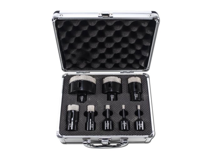 XTLINE Sada vykružovacích diamantových korunek 8 dílů | 6-68 mm, hliníkový box
