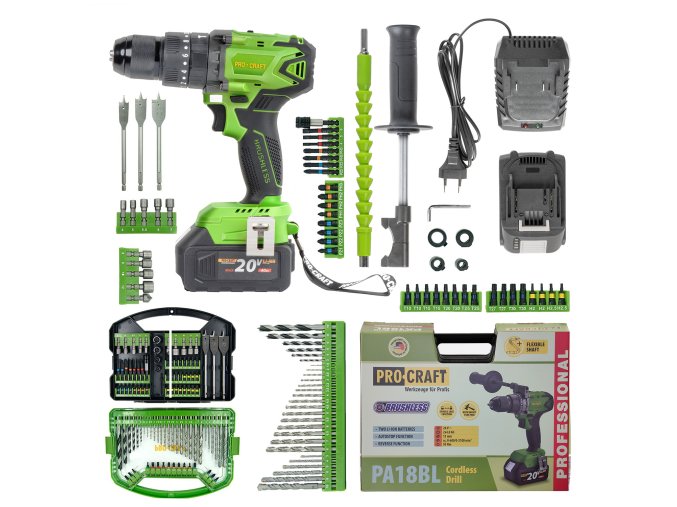 6199 aku vrtaci sroubovak s priklepem procraft spa18bl brushless se sadou bitu dbs 101 spa18bldbs101