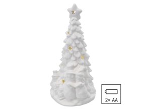 LED keramický stromek se sněhuláky, 33,5 cm, 2x AA, vnitřní, teplá bílá