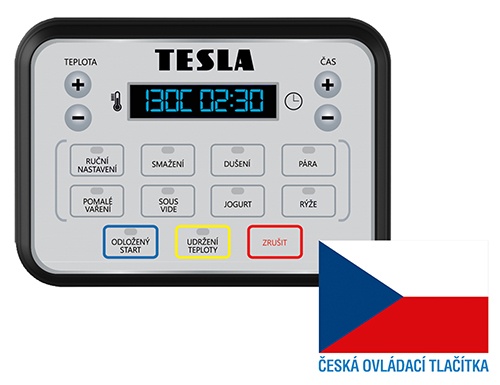 Detail ovládacího panelu TESLA MultiCook M80 Deluxe v češtině
