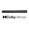 0Detailní pohled na TESLA PrimeSound HQ 990 Dolby Atmos Soundbar 2.1 s logem Dolby Atmos na přední straně.