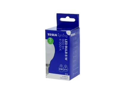 Tesla - LED žárovka miniglobe BULB E14, 8W, 230V, 900lm, 25 000h, 4000K denní bílá, 220st