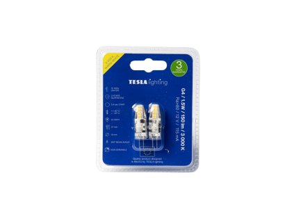 Tesla - LED žárovka G4, 1,5W, 12V, 150lm, 25 000h, 3000K teplá bílá, 360st 2ks v balení