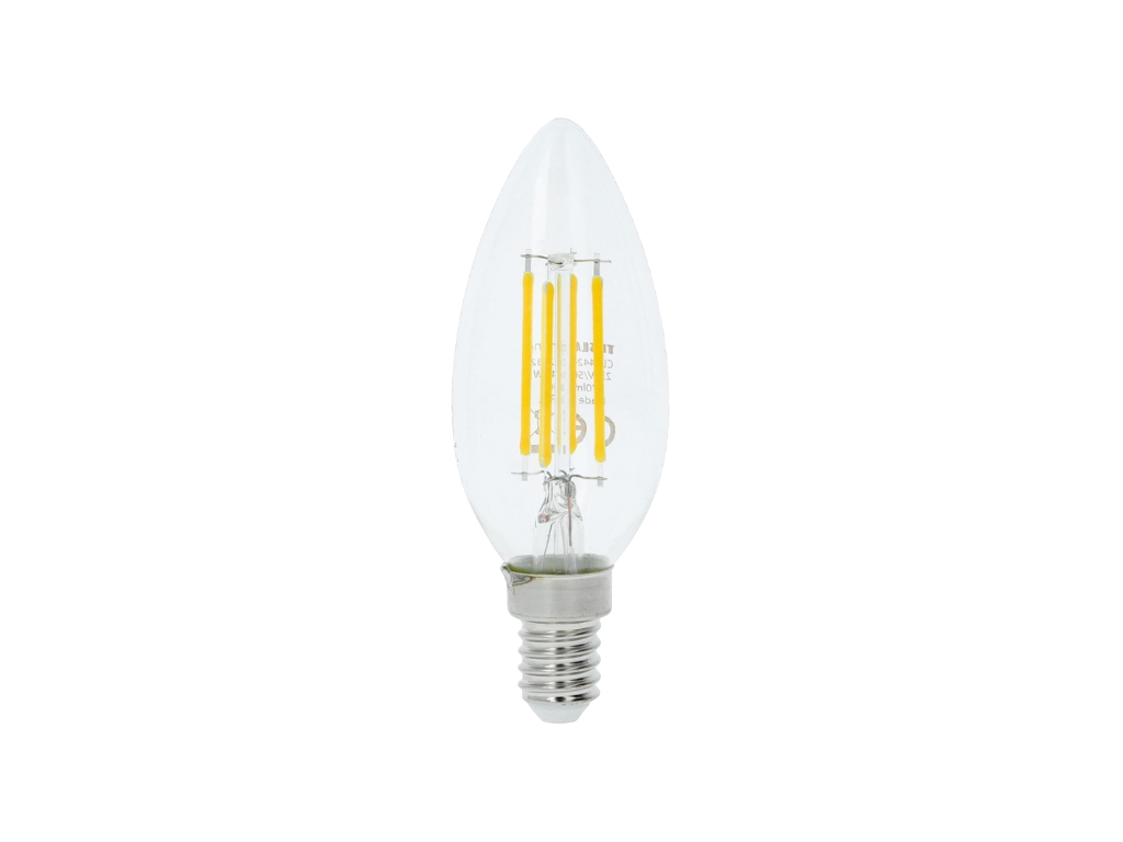 LED žárovka FILAMENT RETRO svíčka E14, 4.2W, 230V, 470lm, 25 000h, 2700K teplá, 360st,čirá