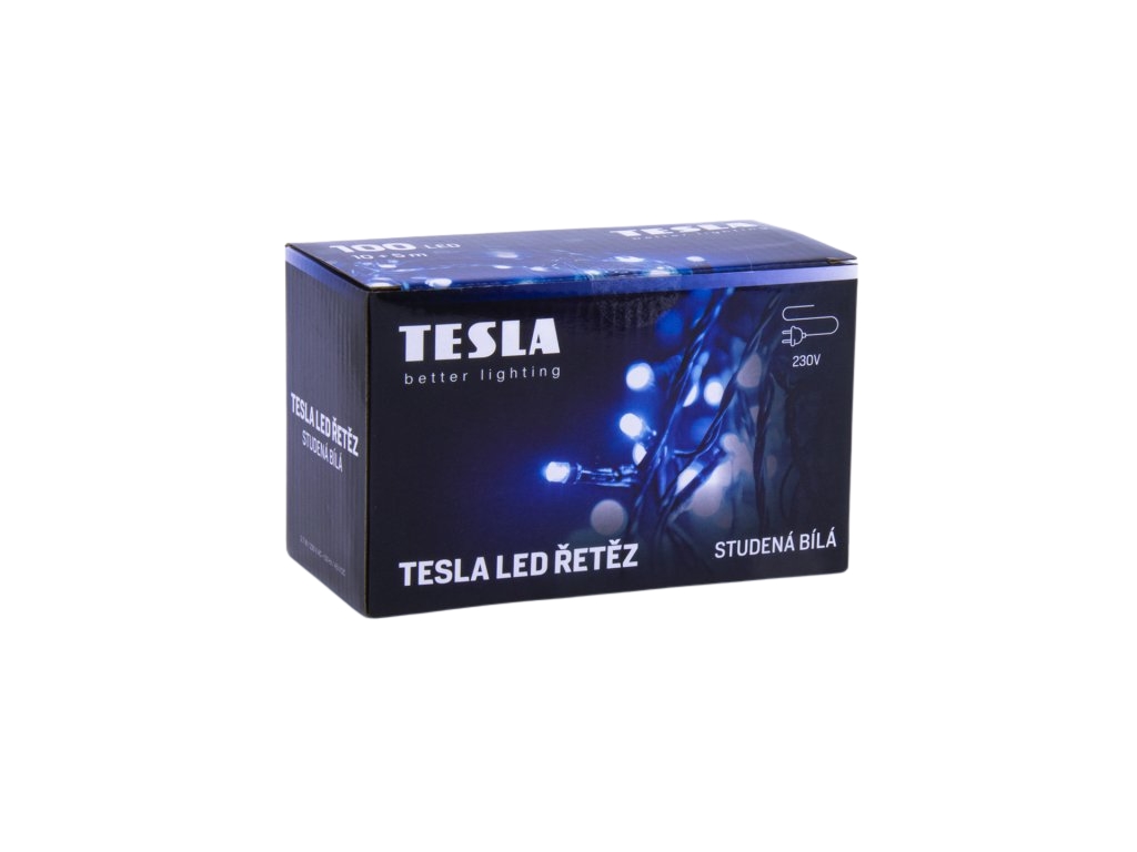 Dekorativní řetěz studený bílý 6500K,100LED, 10m + 5m kabel, 230V, ovladač s 8 funkcemi,IP44