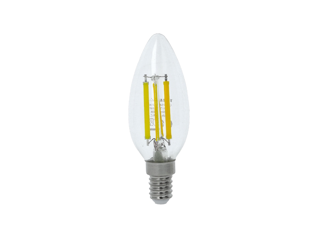 LED žárovka FILAMENT RETRO svíčka E14, 6W, 230V, 806lm, 25 000h, 4000K denní, 360st,čirá