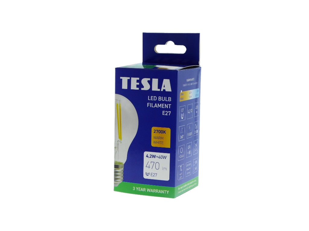 LED žárovka FILAMENT RETRO BULB, E27, 4,2W, 230V, 470lm, 25 000h, 2700K teplá bílá, 360st,čirá
