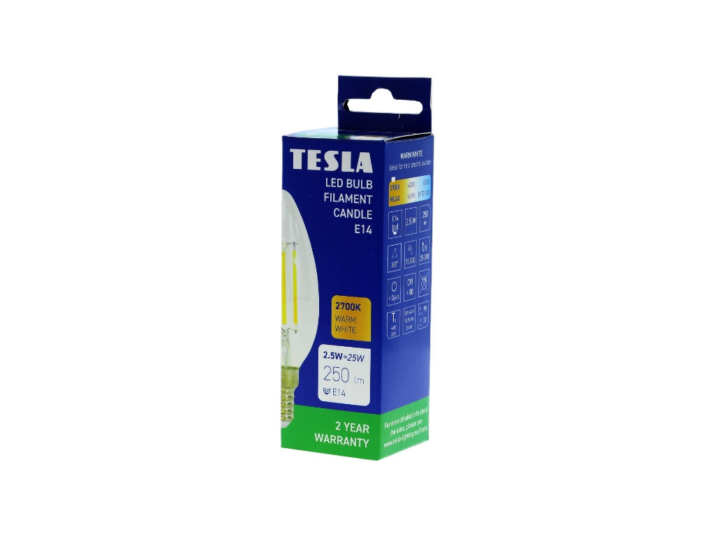 LED žárovka FILAMENT RETRO svíčka E14, 2,5W, 230V, 250lm,15 000h, 2700K teplá bílá, 360st,čirá