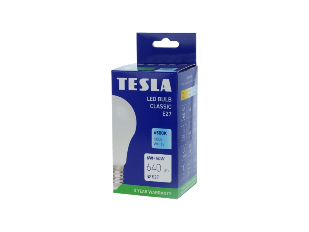 LED žárovka BULB, E27, 6W, 230V, 640lm, 25 000h, 6500K studená bílá, 220st