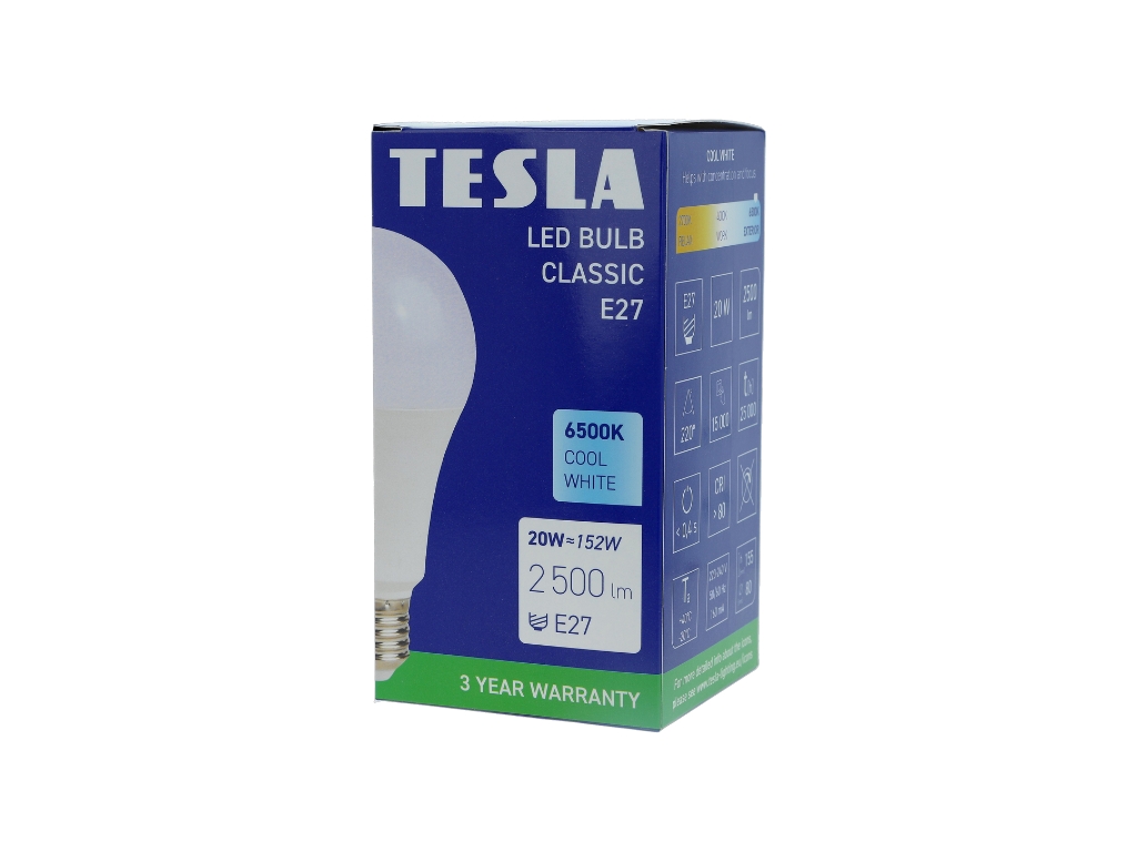 LED žárovka BULB E27, 20W, 230V, 2500lm, 25 000h, 6500K studená bílá 220st