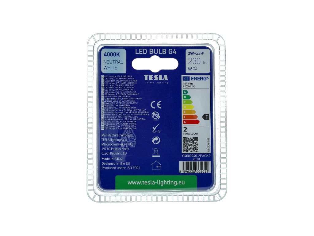 LED žárovka G4, 2W, 12V, 230lm, 15 000h, 4000K denní bílá, 360st 2ks v balení