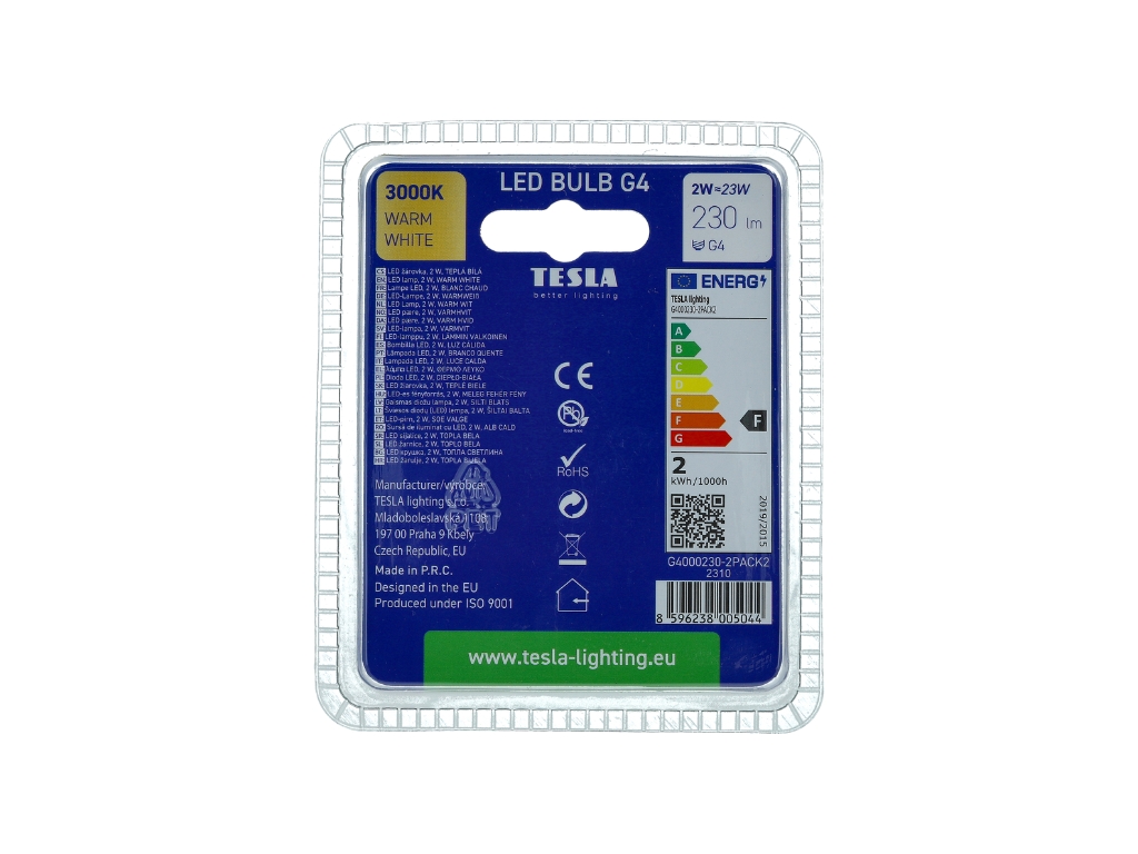LED žárovka G4, 2W, 12V, 230lm, 15 000h, 3000K teplá bílá, 360st 2ks v balení