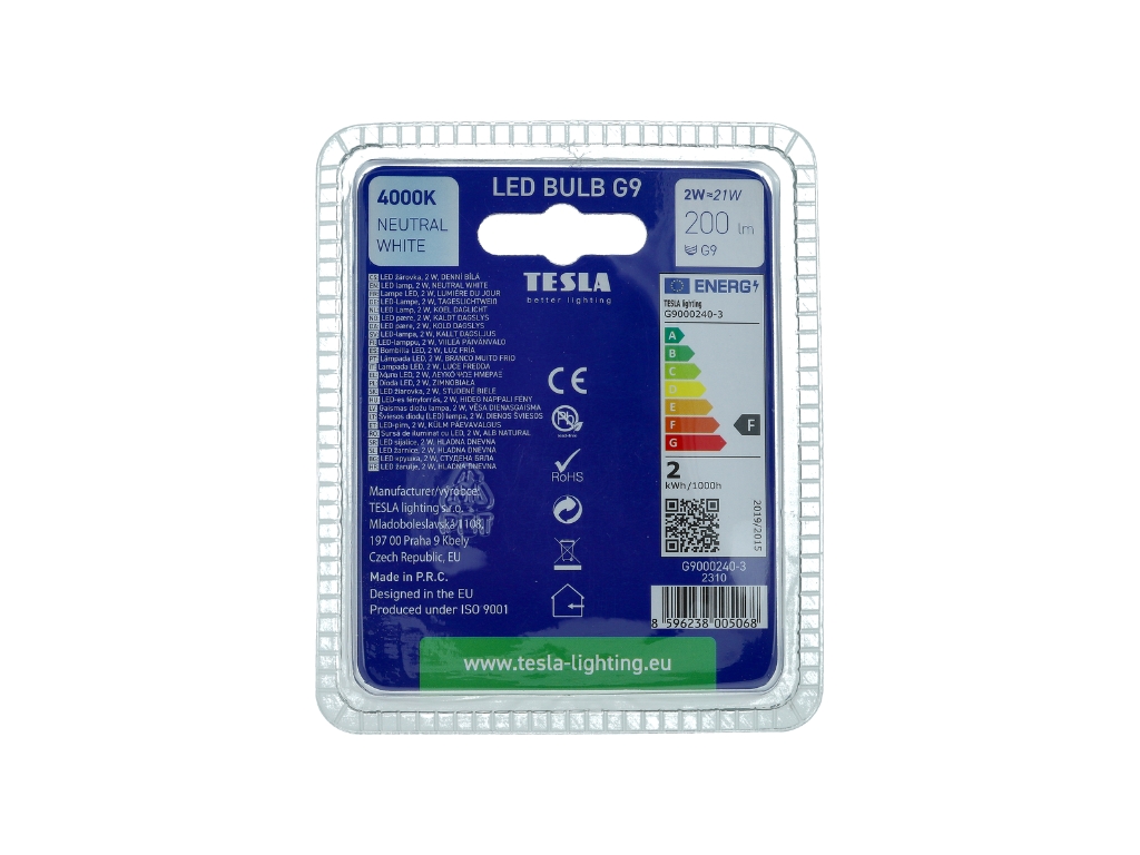 LED žárovka G9, 2W, 230V, 200lm, 4000K denní bílá, 2ks v balení