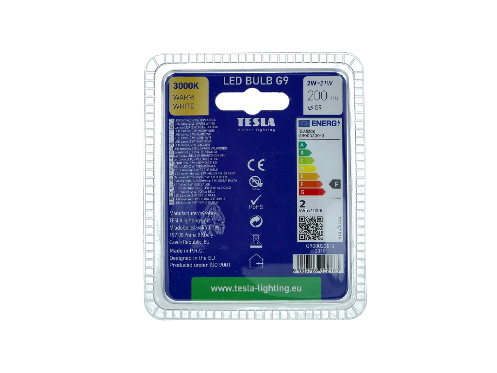 LED žárovka G9, 2W, 230V, 200lm, 3000K teplá bílá, 2ks v balení
