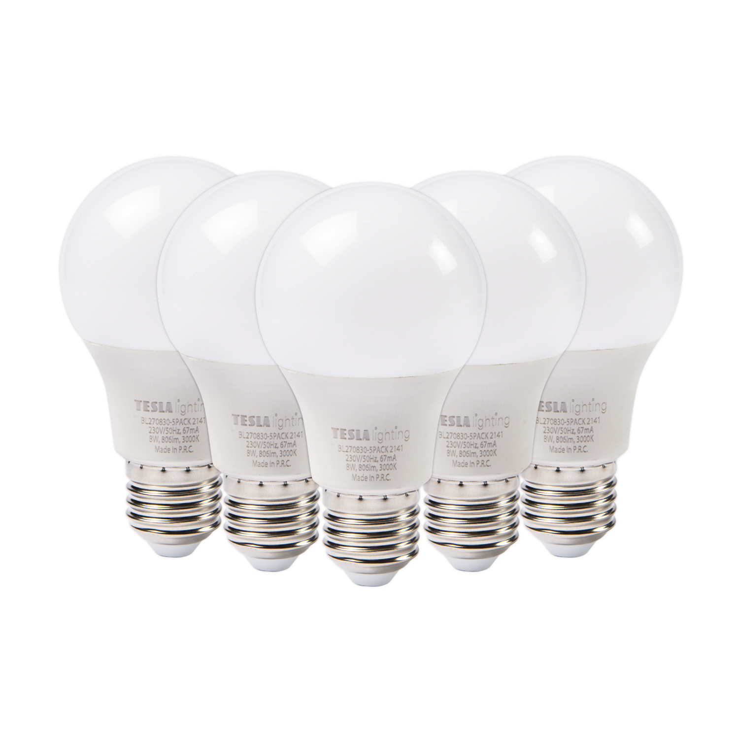 LED žárovka BULB E27, 8W, 230V, 806lm, 25 000h, 4000K denní bílá, 220st 5ks v balení