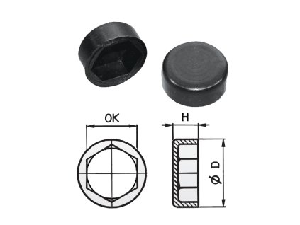 40023/10 Krytka šroubu M = 6 mm; OK =10 mm; OD = 13 mm; H = 5