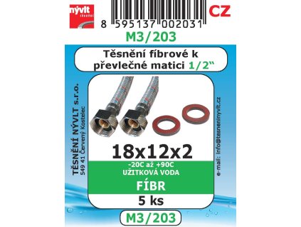 M3/203  SADA 1/2" 18x12x2 těsnění do převlečných matic 5ks fíbr