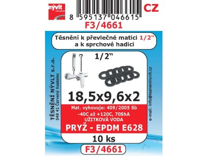 F3/4661  SADA 1/2 18,5x9,6x2 do převl matic EPDM E628 10ks pitná