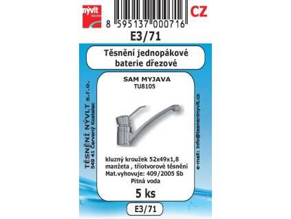 E3/71   SADA těsnění do jednopákové SAM Myjava dřez TU8105V 5ks