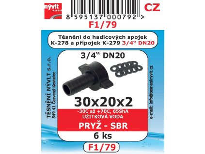 F1/79 SADA 30x20x2 těsnění hadicových spojek DN20 pryž SBR 6ks