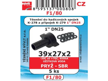 F1/80 SADA 39x27x2 těsnění hadicových spojek DN25 pryž SBR 5ks