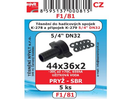 F1/81 SADA 44x36x2 těsnění hadicových spojek DN32 pryž SBR 5ks