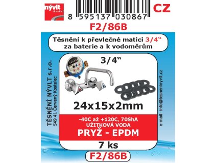 F2/86B SADA 24x15x2 těsnění do převl matic3/4 pryž EPDM 7ks užit