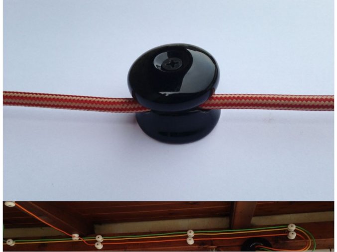 Stropní a nástěnný keramický úchyt na 1 kabel (černý)