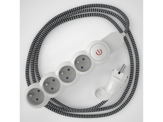 Prodlužovací 4 zásuvka + CIKCAK černobílý kabel