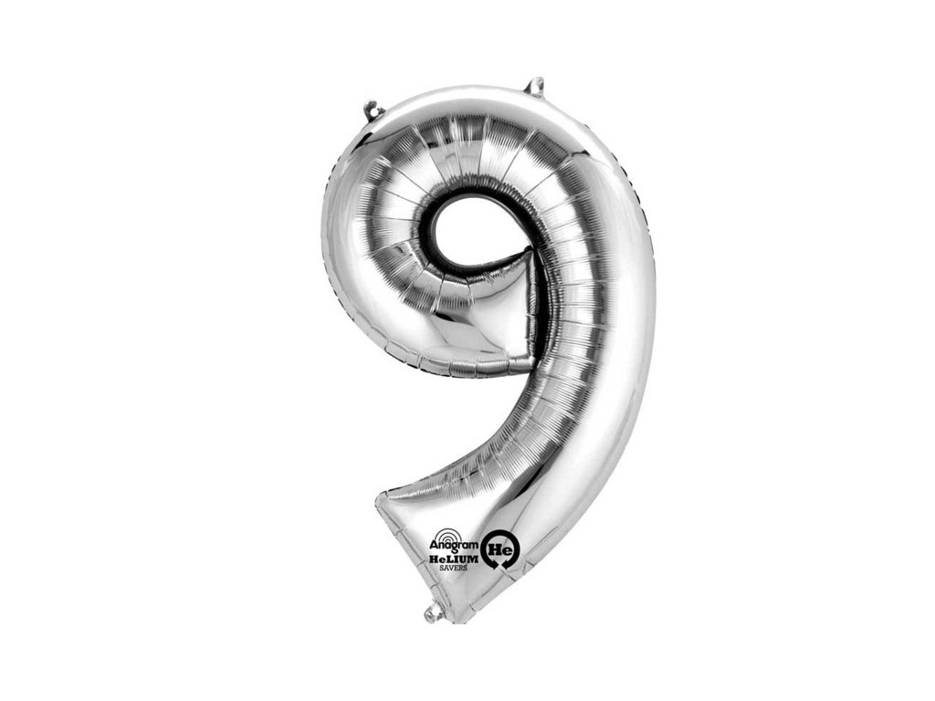 Balónek narozeninový MALÝ - stříbrný - číslo 9