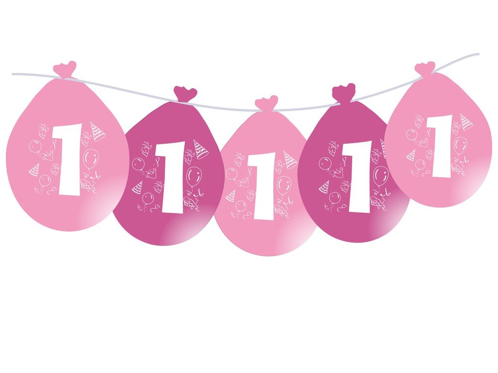 Balónky narozeninové VISÍCÍ 5 ks - růžové - číslo 1