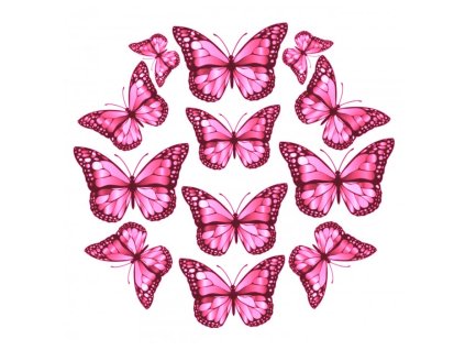 růžoví motýlci z jedlého papíru na dort
