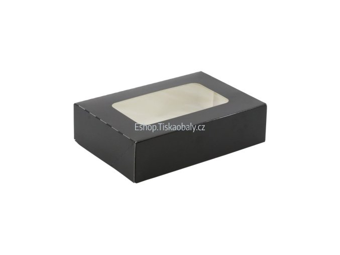 Krabička černá s okénkem, skládaná, lepená, 160x100x50 mm  Krabička na sushi a jiné