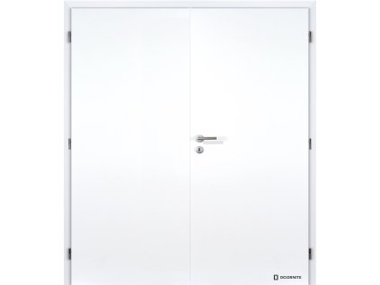 Dveře falcové lakované, bílá BASIC, plné, dozický zámek, 2-křídlé (Výplň voština, Šířka 165 (90+70), Orientace pravá)
