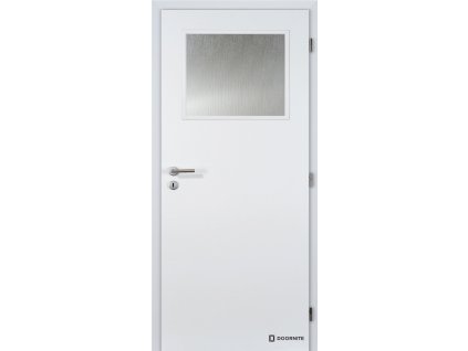 Dveře falcové 1/3, sklo kůra čirá, lakované, bílá BASIC, dozický zámek (Výplň voština, Šířka 90, Orientace pravá)
