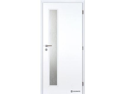 Dveře falcové lakované, bílá BASIC, Vertika, sklo kůra čirá, dozický zámek (Výplň voština, Šířka 80, Orientace pravá)