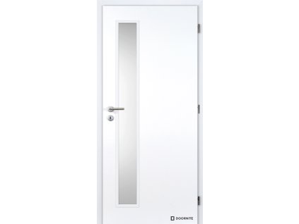Dveře falcové lakované, bílá BASIC, Vertika, sklo satinované, dozický zámek (Výplň voština, Šířka 80, Orientace pravá)
