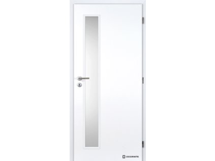 Dveře falcové CPL, bílá standard, Vertika, sklo satinované, dozický zámek (Výplň děrovaná dřevoříska, Šířka 90, Orientace pravá)