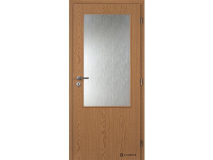 Dveře falcové 2/3, sklo kůra čirá, fólie, dub, dozický zámek (Výplň voština, Šířka 90, Orientace pravá)